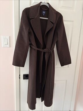 GAP Brown Long Belted Wool Coat size XS Petite
